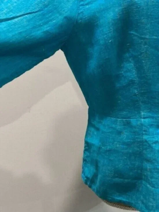 Flax Linen Long Sleeve Jacket Blue top - Picture 9 of 13